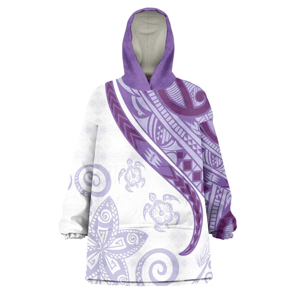 Purple Polynesian Tribal Turtle Floral Pattern Wearable Blanket Hoodie