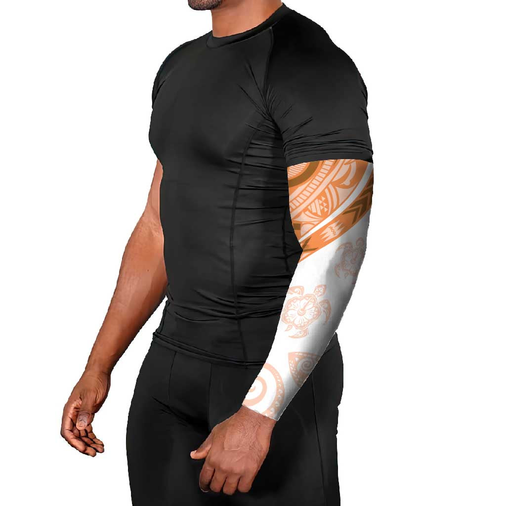 Orange Polynesian Tribal Turtle Floral Pattern Arm Sleeves - Polynesian Pride