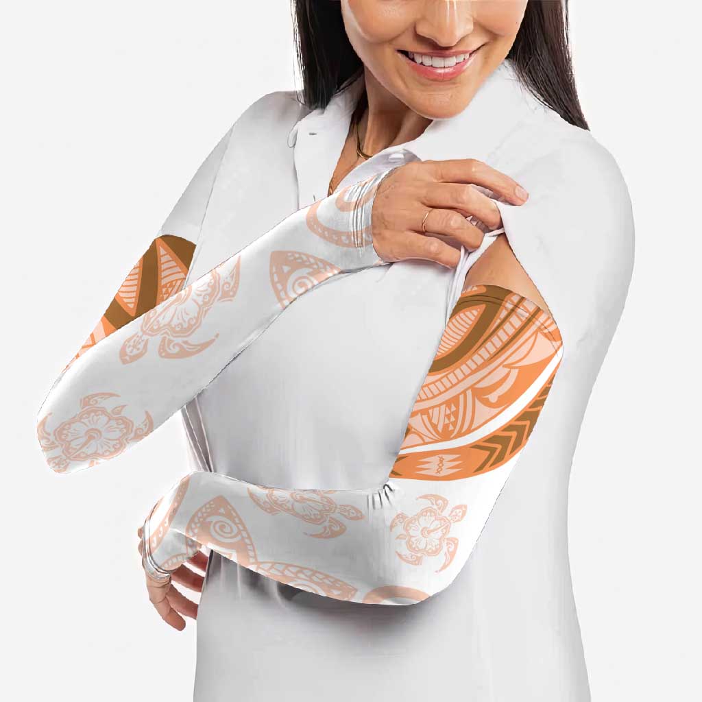 Orange Polynesian Tribal Turtle Floral Pattern Arm Sleeves - Polynesian Pride
