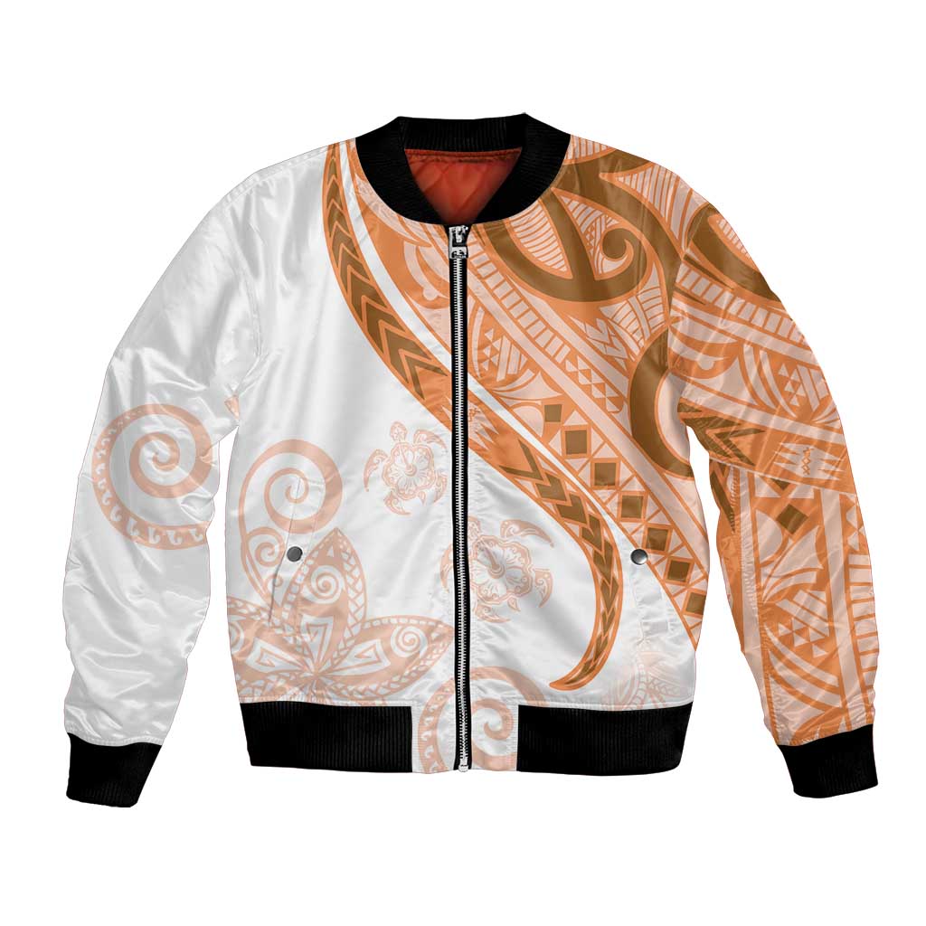 Orange Polynesian Tribal Turtle Floral Pattern Bomber Jacket