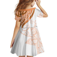 Orange Polynesian Tribal Turtle Floral Pattern Family Matching Long Sleeve Bodycon Dress and Hawaiian Shirt