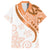 Orange Polynesian Tribal Turtle Floral Pattern Family Matching Long Sleeve Bodycon Dress and Hawaiian Shirt