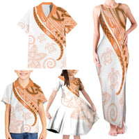 Orange Polynesian Tribal Turtle Floral Pattern Family Matching Tank Maxi Dress and Hawaiian Shirt