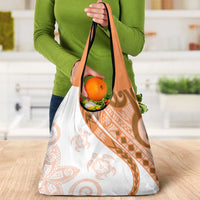 Orange Polynesian Tribal Turtle Floral Pattern Grocery Bag