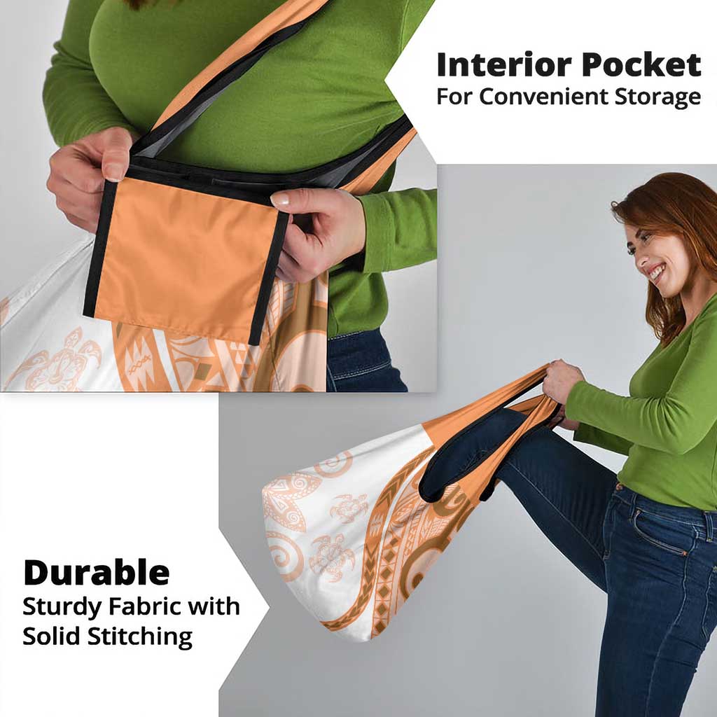 Orange Polynesian Tribal Turtle Floral Pattern Grocery Bag