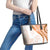 Orange Polynesian Tribal Turtle Floral Pattern Leather Tote Bag