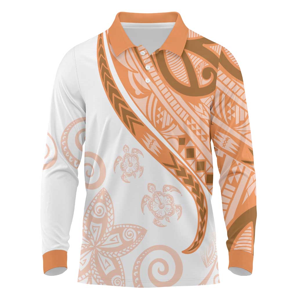 Orange Polynesian Tribal Turtle Floral Pattern Long Sleeve Polo Shirt LT05 Orange - Polynesian Pride