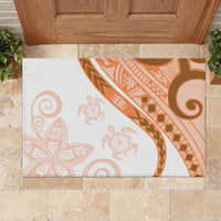 Orange Polynesian Tribal Turtle Floral Pattern Rubber Doormat