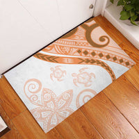 Orange Polynesian Tribal Turtle Floral Pattern Rubber Doormat