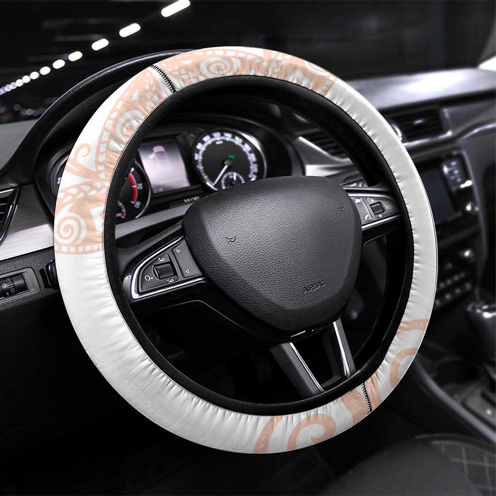 Orange Polynesian Tribal Turtle Floral Pattern Steering Wheel Cover