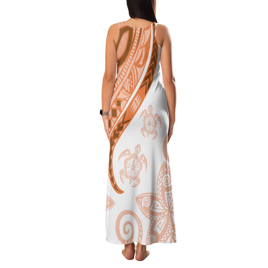 Orange Polynesian Tribal Turtle Floral Pattern Tank Maxi Dress