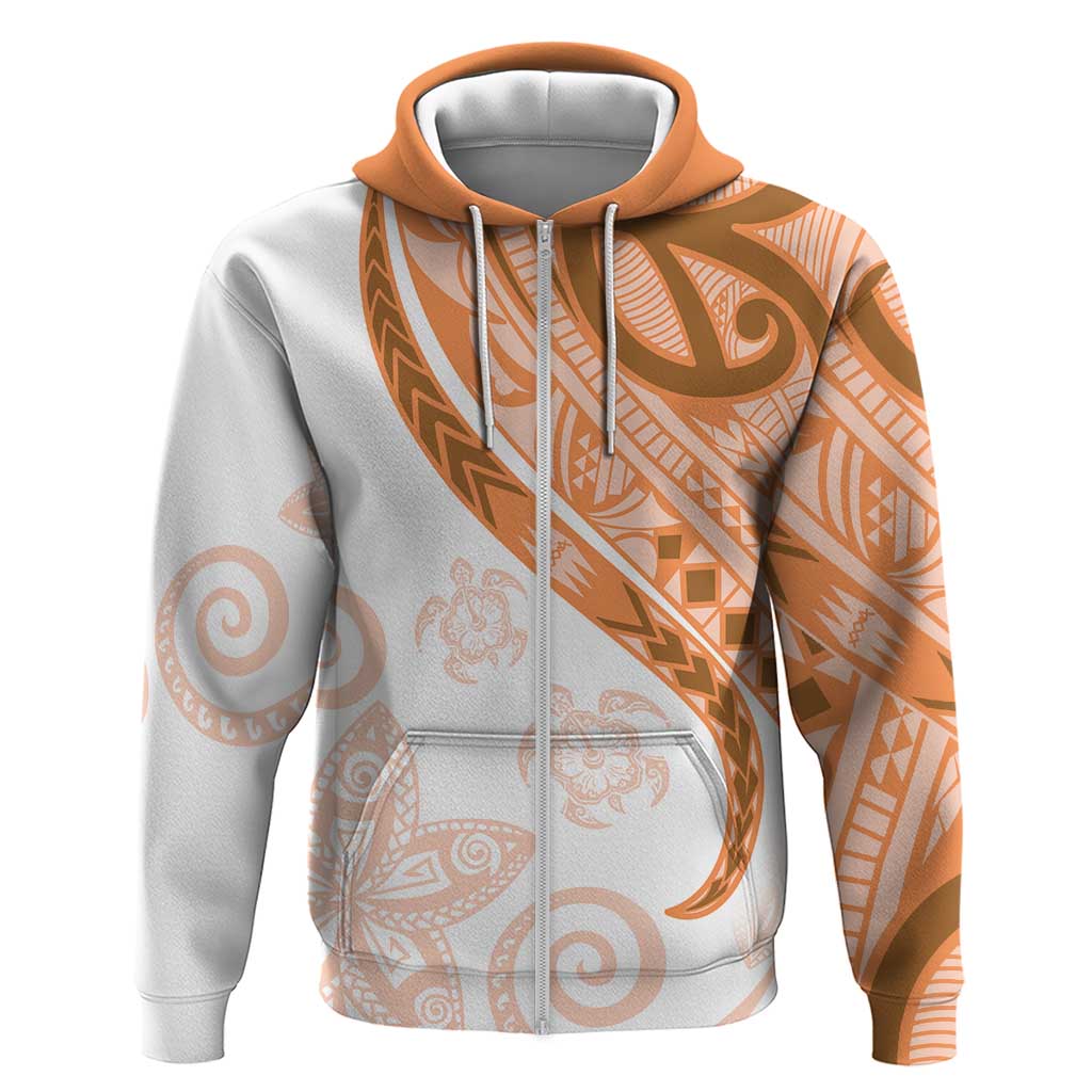 Orange Polynesian Tribal Turtle Floral Pattern Zip Hoodie LT05 Zip Hoodie Orange - Polynesian Pride