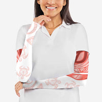 Coral Red Polynesian Tribal Turtle Floral Pattern Arm Sleeves - Polynesian Pride