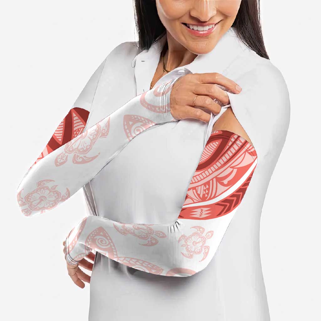 Coral Red Polynesian Tribal Turtle Floral Pattern Arm Sleeves - Polynesian Pride