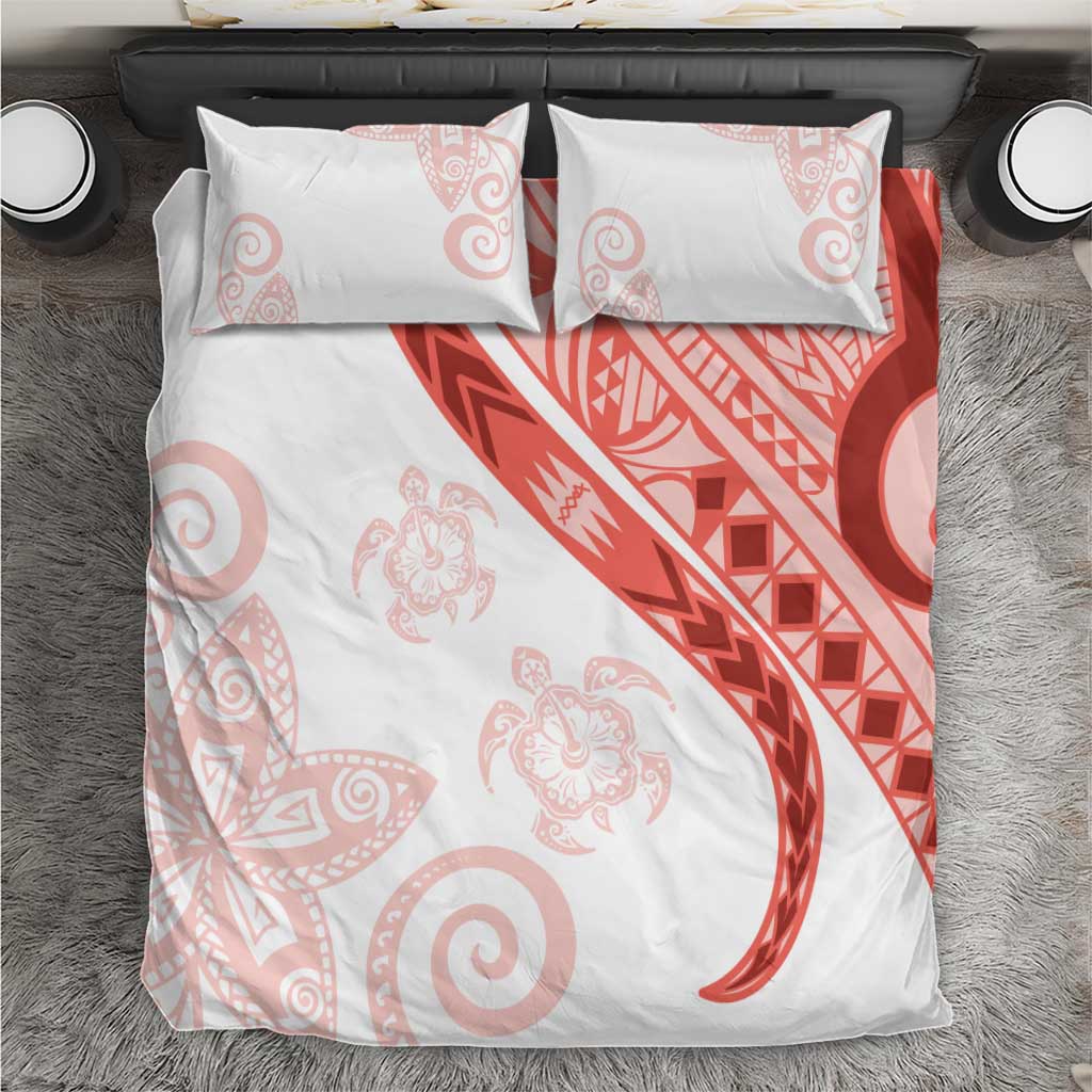 Coral Red Polynesian Tribal Turtle Floral Pattern Bedding Set