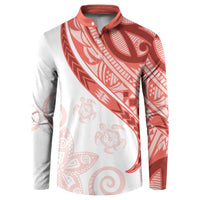 Coral Red Polynesian Tribal Turtle Floral Pattern Button Sweatshirt