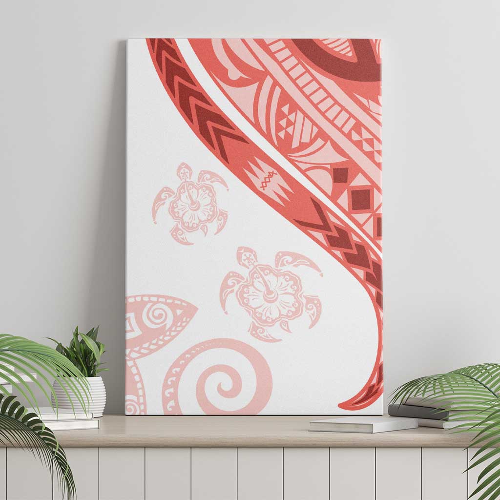Coral Red Polynesian Tribal Turtle Floral Pattern Canvas Wall Art