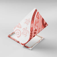 Coral Red Polynesian Tribal Turtle Floral Pattern Canvas Wall Art