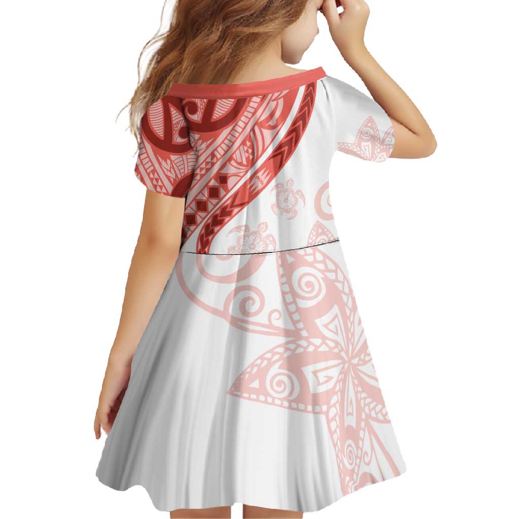 Coral Red Polynesian Tribal Turtle Floral Pattern Family Matching Mermaid Dress and Hawaiian Shirt LT05 - Polynesian Pride