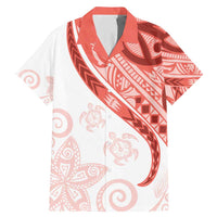 Coral Red Polynesian Tribal Turtle Floral Pattern Family Matching Mermaid Dress and Hawaiian Shirt LT05 Dad's Shirt - Short Sleeve Red - Polynesian Pride