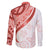 Coral Red Polynesian Tribal Turtle Floral Pattern Family Matching Off The Shoulder Long Sleeve Dress and Hawaiian Shirt