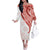 Coral Red Polynesian Tribal Turtle Floral Pattern Family Matching Off The Shoulder Long Sleeve Dress and Hawaiian Shirt