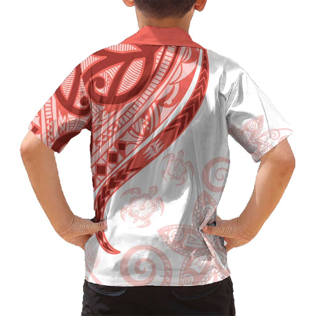 Coral Red Polynesian Tribal Turtle Floral Pattern Family Matching Short Sleeve Bodycon Dress and Hawaiian Shirt LT05 - Polynesian Pride