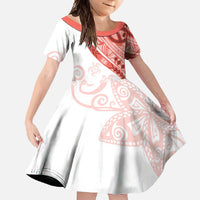 Coral Red Polynesian Tribal Turtle Floral Pattern Family Matching Short Sleeve Bodycon Dress and Hawaiian Shirt LT05 Daughter's Dress Red - Polynesian Pride