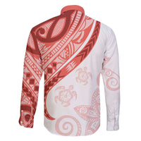 Coral Red Polynesian Tribal Turtle Floral Pattern Family Matching Short Sleeve Bodycon Dress and Hawaiian Shirt LT05 - Polynesian Pride
