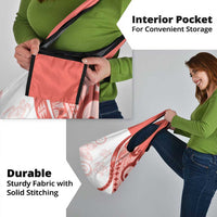 Coral Red Polynesian Tribal Turtle Floral Pattern Grocery Bag