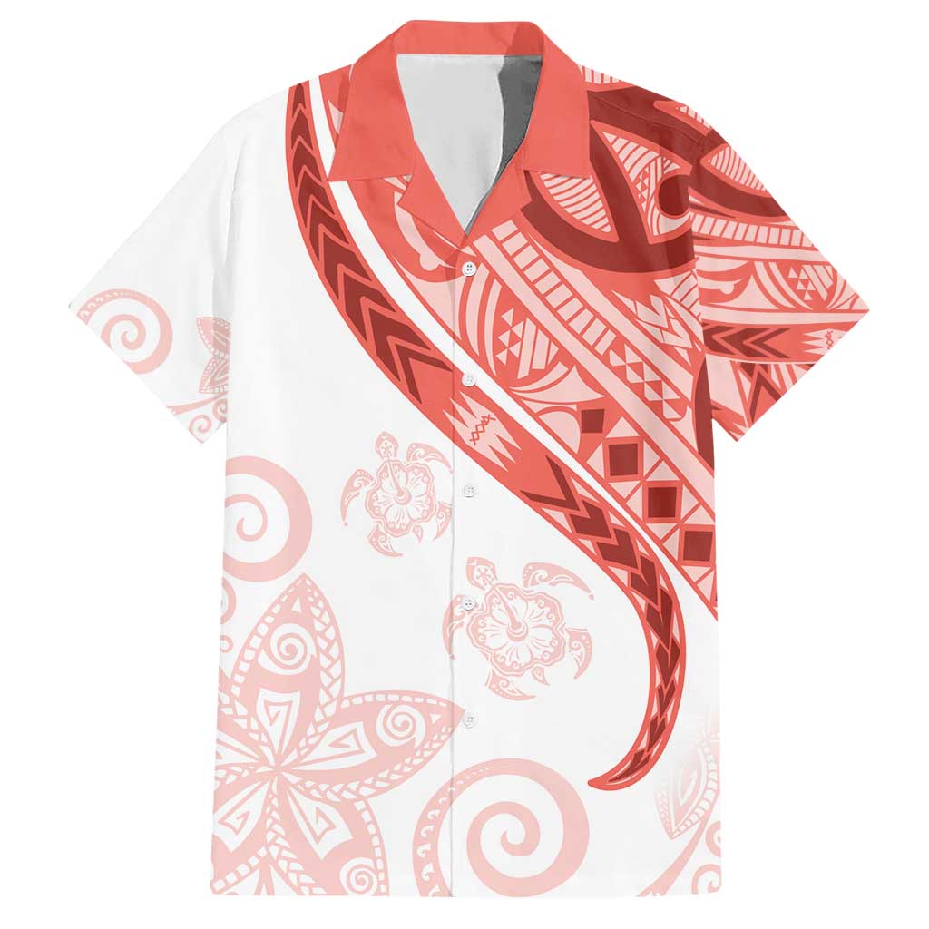 Coral Red Polynesian Tribal Turtle Floral Pattern Hawaiian Shirt