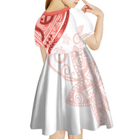 Coral Red Polynesian Tribal Turtle Floral Pattern Kid Short Sleeve Dress