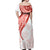 Coral Red Polynesian Tribal Turtle Floral Pattern Off Shoulder Maxi Dress