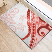 Coral Red Polynesian Tribal Turtle Floral Pattern Rubber Doormat