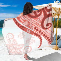 Coral Red Polynesian Tribal Turtle Floral Pattern Sarong