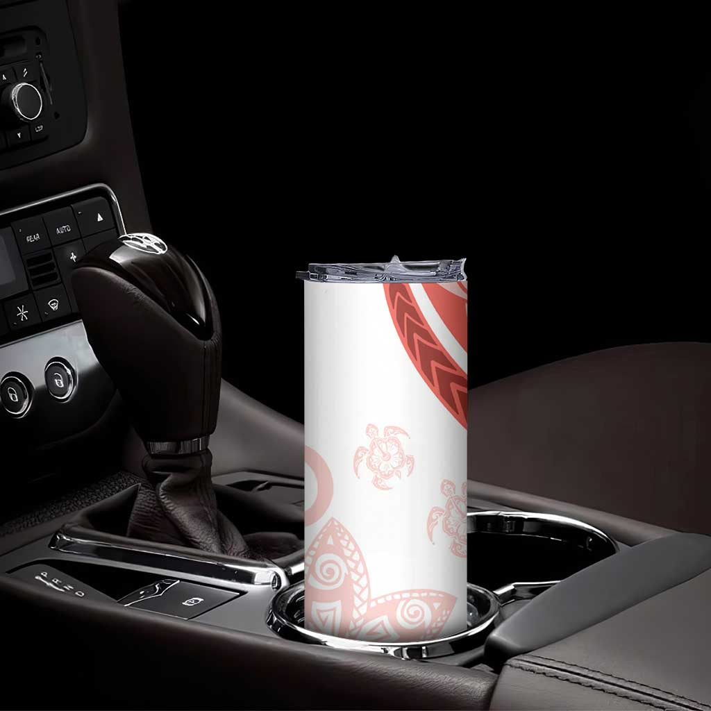 Coral Red Polynesian Tribal Turtle Floral Pattern Skinny Tumbler