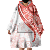 Coral Red Polynesian Tribal Turtle Floral Pattern Wearable Blanket Hoodie