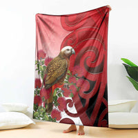 New Zealand Parrot Kaka Blanket Maori Koru With Pohutukawa Flowers - Polynesian Pride