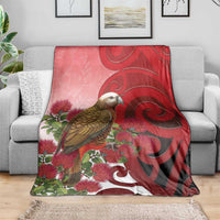 New Zealand Parrot Kaka Blanket Maori Koru With Pohutukawa Flowers - Polynesian Pride