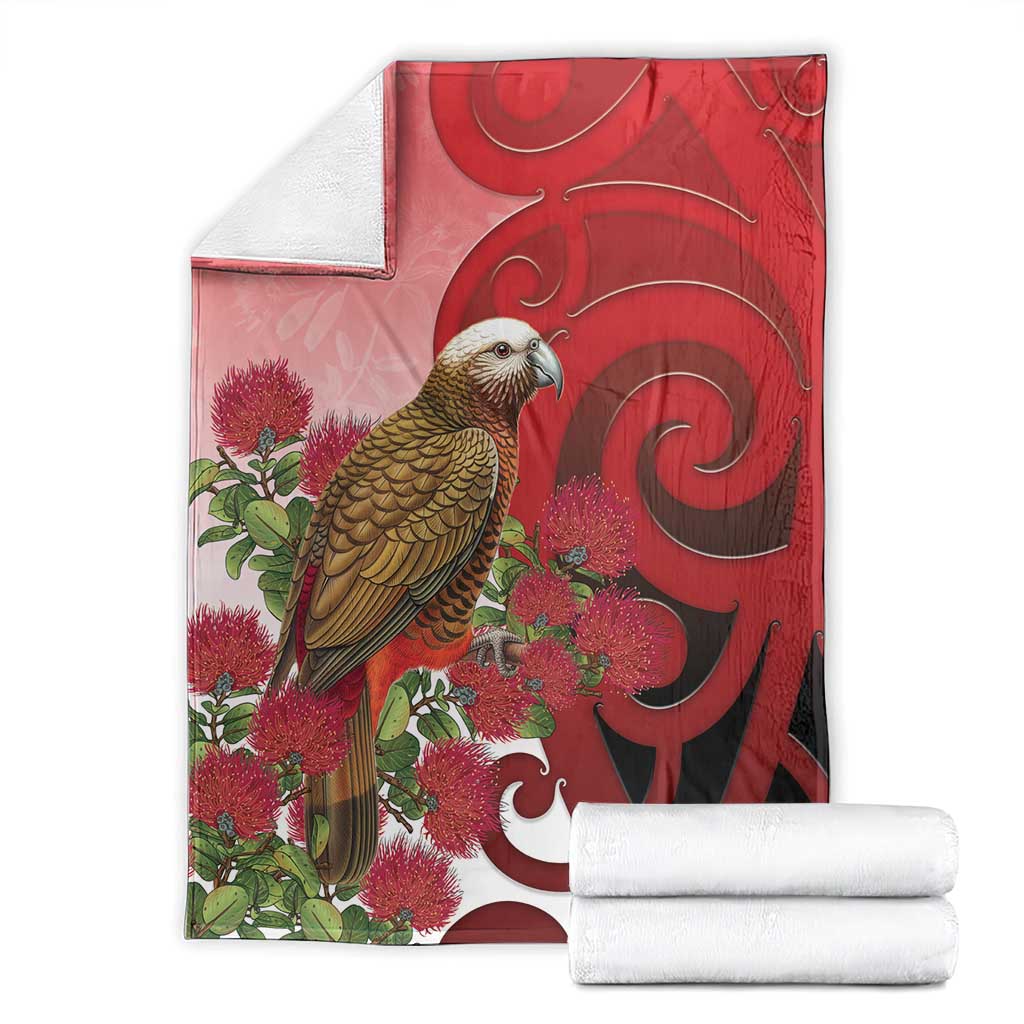 New Zealand Parrot Kaka Blanket Maori Koru With Pohutukawa Flowers - Polynesian Pride