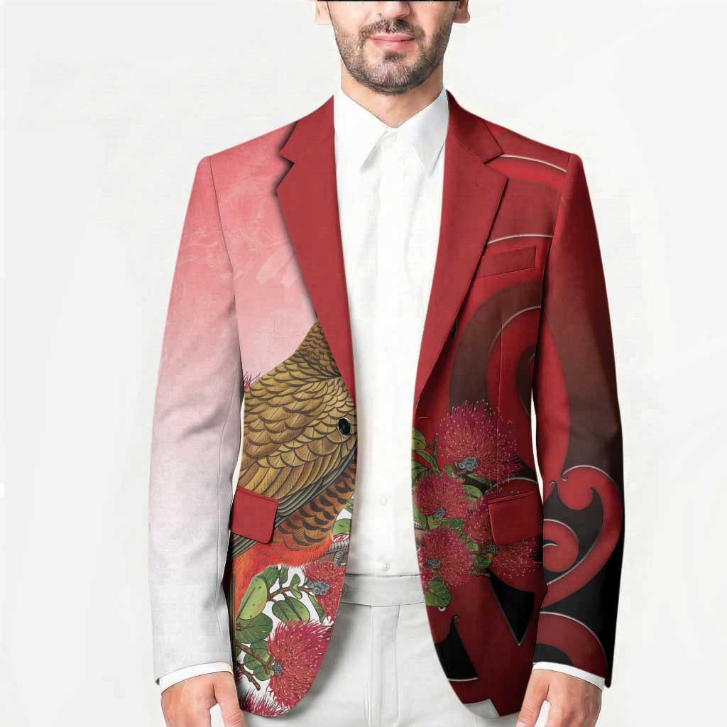 New Zealand Parrot Kaka Blazer Maori Koru With Pohutukawa Flowers - Polynesian Pride