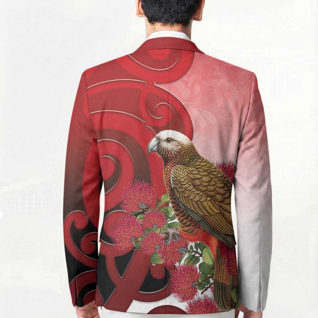 New Zealand Parrot Kaka Blazer Maori Koru With Pohutukawa Flowers - Polynesian Pride