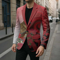 New Zealand Parrot Kaka Blazer Maori Koru With Pohutukawa Flowers - Polynesian Pride