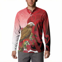 New Zealand Parrot Kaka Button Sweatshirt Maori Koru With Pohutukawa Flowers - Polynesian Pride