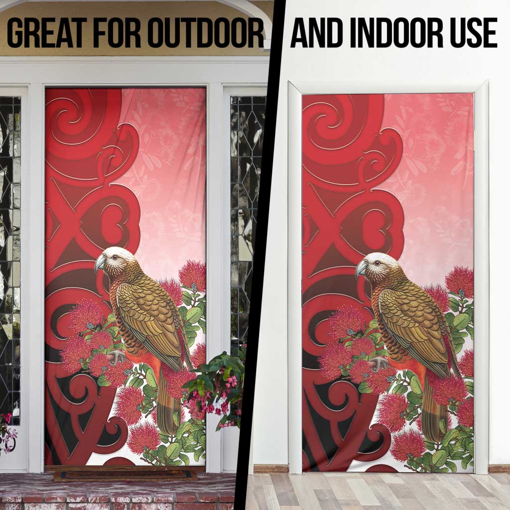 New Zealand Parrot Kaka Door Cover Maori Koru With Pohutukawa Flowers - Polynesian Pride