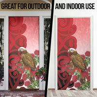 New Zealand Parrot Kaka Door Cover Maori Koru With Pohutukawa Flowers - Polynesian Pride