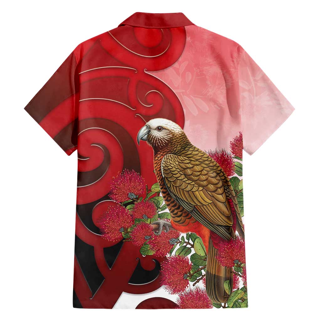 New Zealand Parrot Kaka Family Matching Long Sleeve Bodycon Dress and Hawaiian Shirt Maori Koru With Pohutukawa Flowers LT05 - Polynesian Pride
