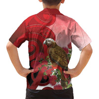 New Zealand Parrot Kaka Family Matching Mermaid Dress and Hawaiian Shirt Maori Koru With Pohutukawa Flowers LT05 - Polynesian Pride