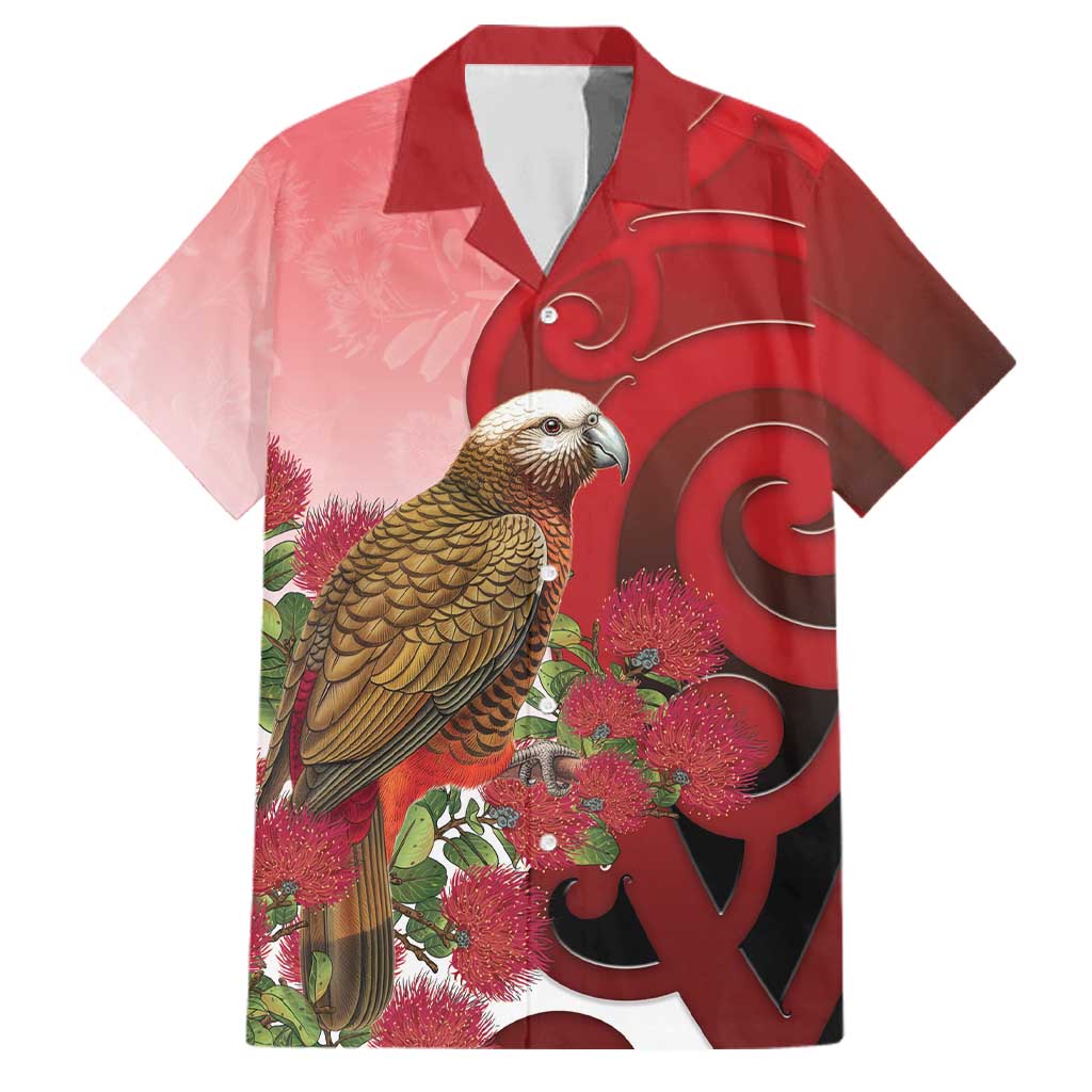 New Zealand Parrot Kaka Family Matching Mermaid Dress and Hawaiian Shirt Maori Koru With Pohutukawa Flowers LT05 Dad's Shirt - Short Sleeve Red - Polynesian Pride