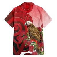 New Zealand Parrot Kaka Family Matching Short Sleeve Bodycon Dress and Hawaiian Shirt Maori Koru With Pohutukawa Flowers LT05 - Polynesian Pride